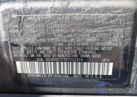 2013 Subaru Outback 2.5I Premium z USA, uszkodzony, nr VIN 4S4BRBCC1D1232974